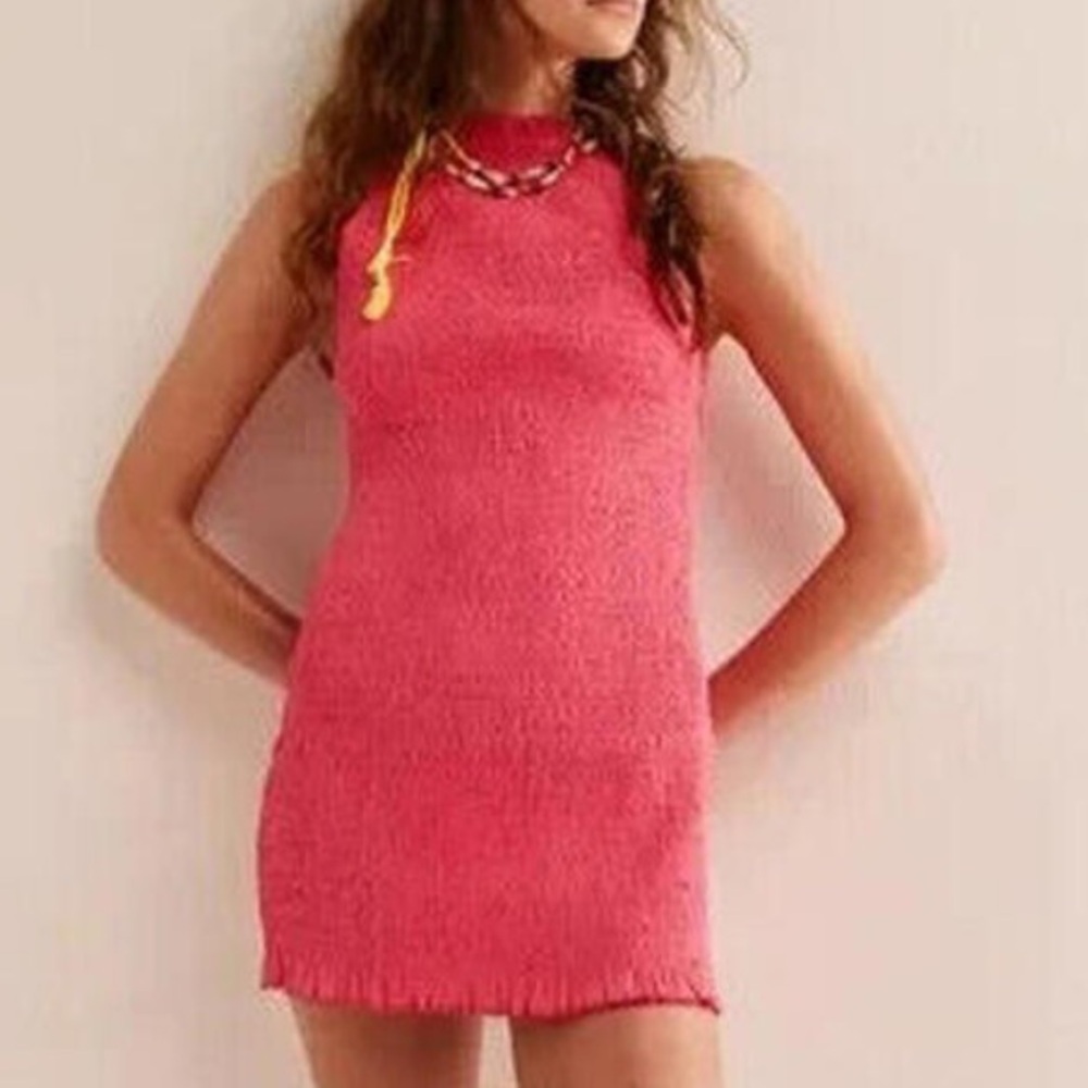 FREE PEOPLE IYLA SMOCKED SLEEVELESS MINI DRESS HOT PINK SP - Picture 4 of 7